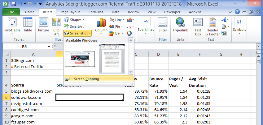 Easy Screenshots Excel Tip 3D Engineer